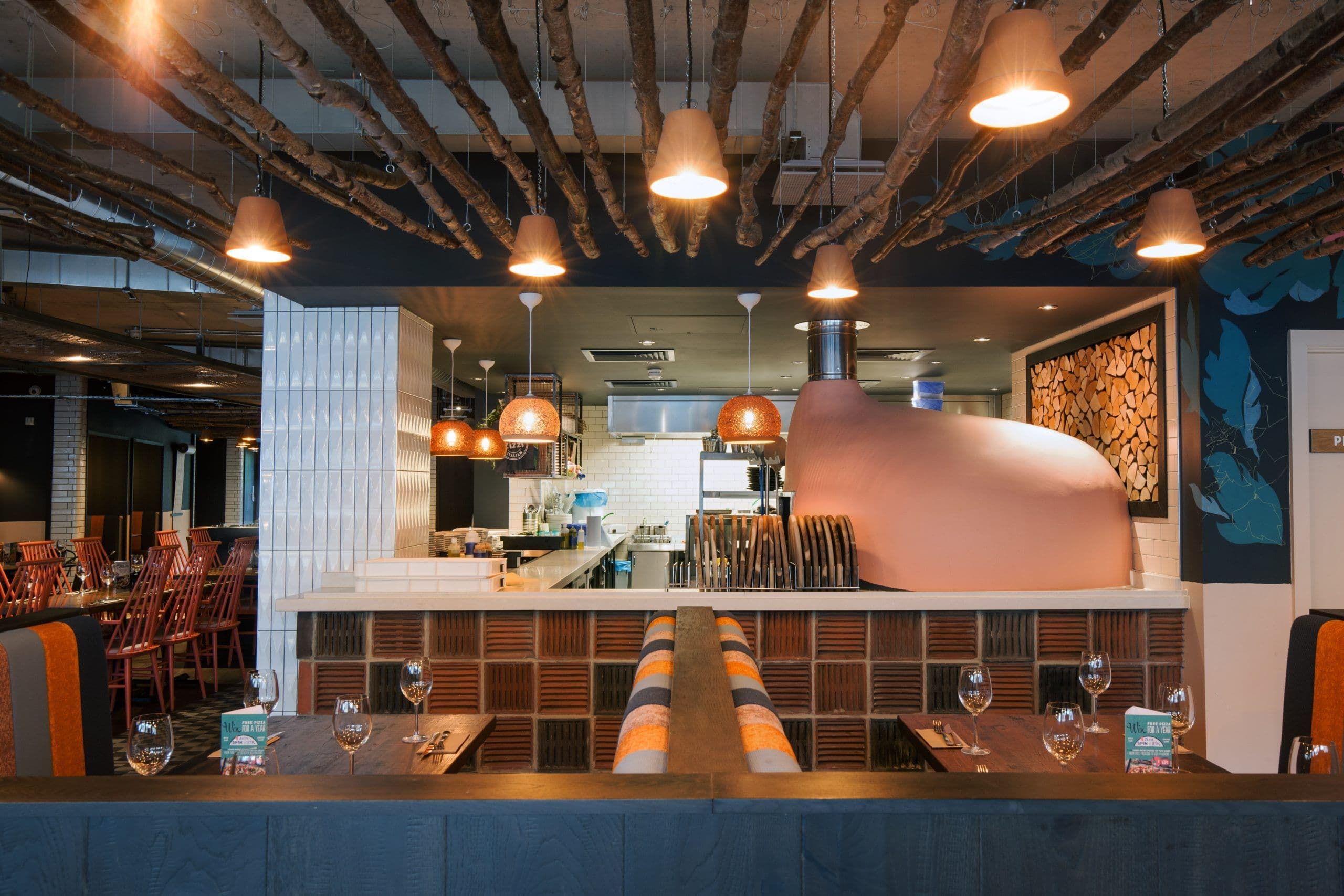 Table view of pizza oven Zizzi Bath.