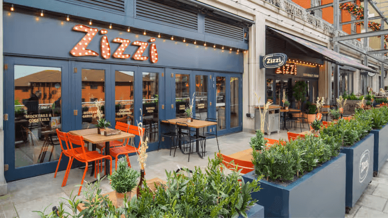 Outside seating by the canal at Zizzi Birmingham Mailbox