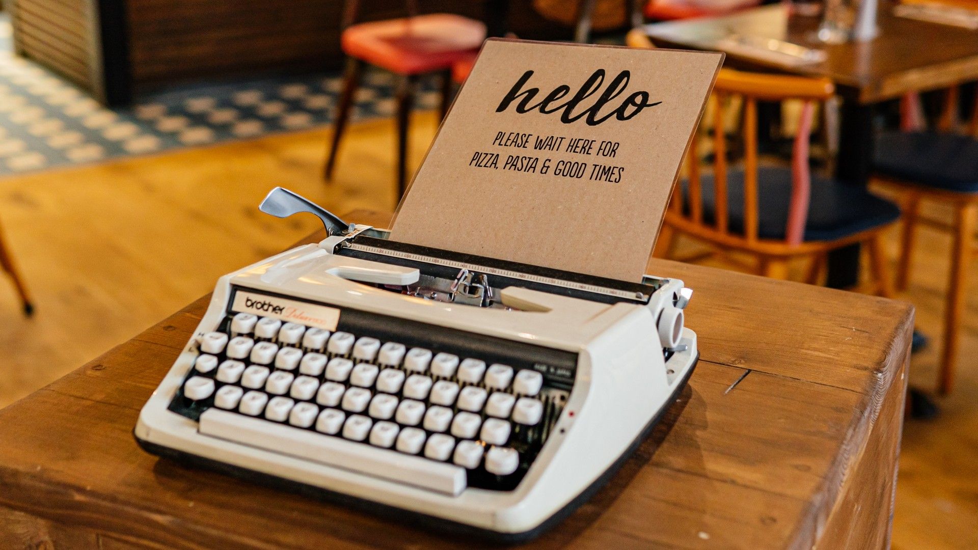 Typewriter saying hello Zizzi Leicester Highcross 