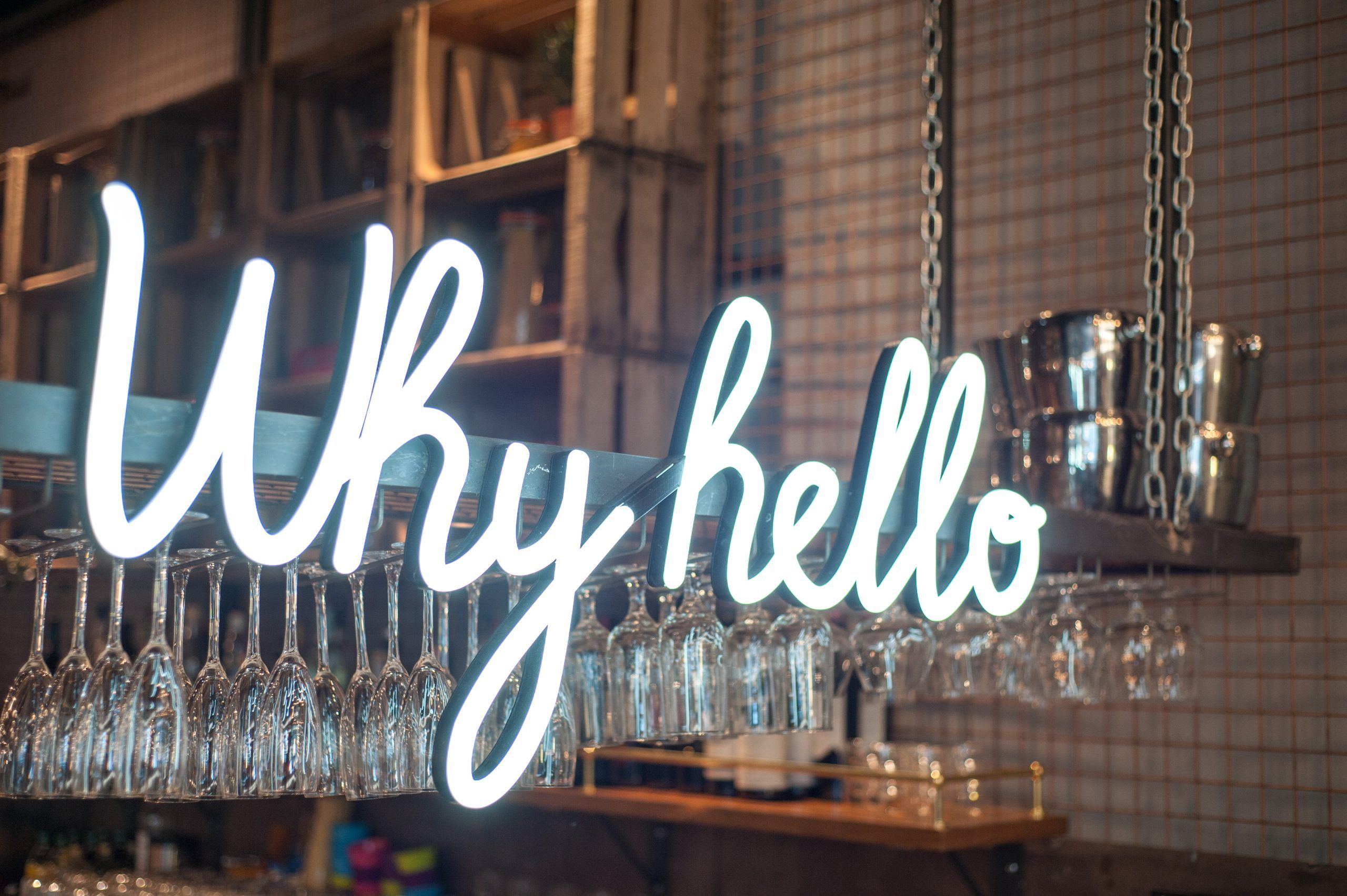 Neon sign saying Why hello Zizzi Aberdeen 