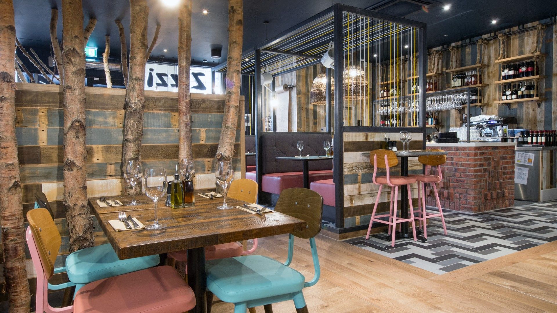 Tables and chairs Zizzi Birmingham Brindley Place 