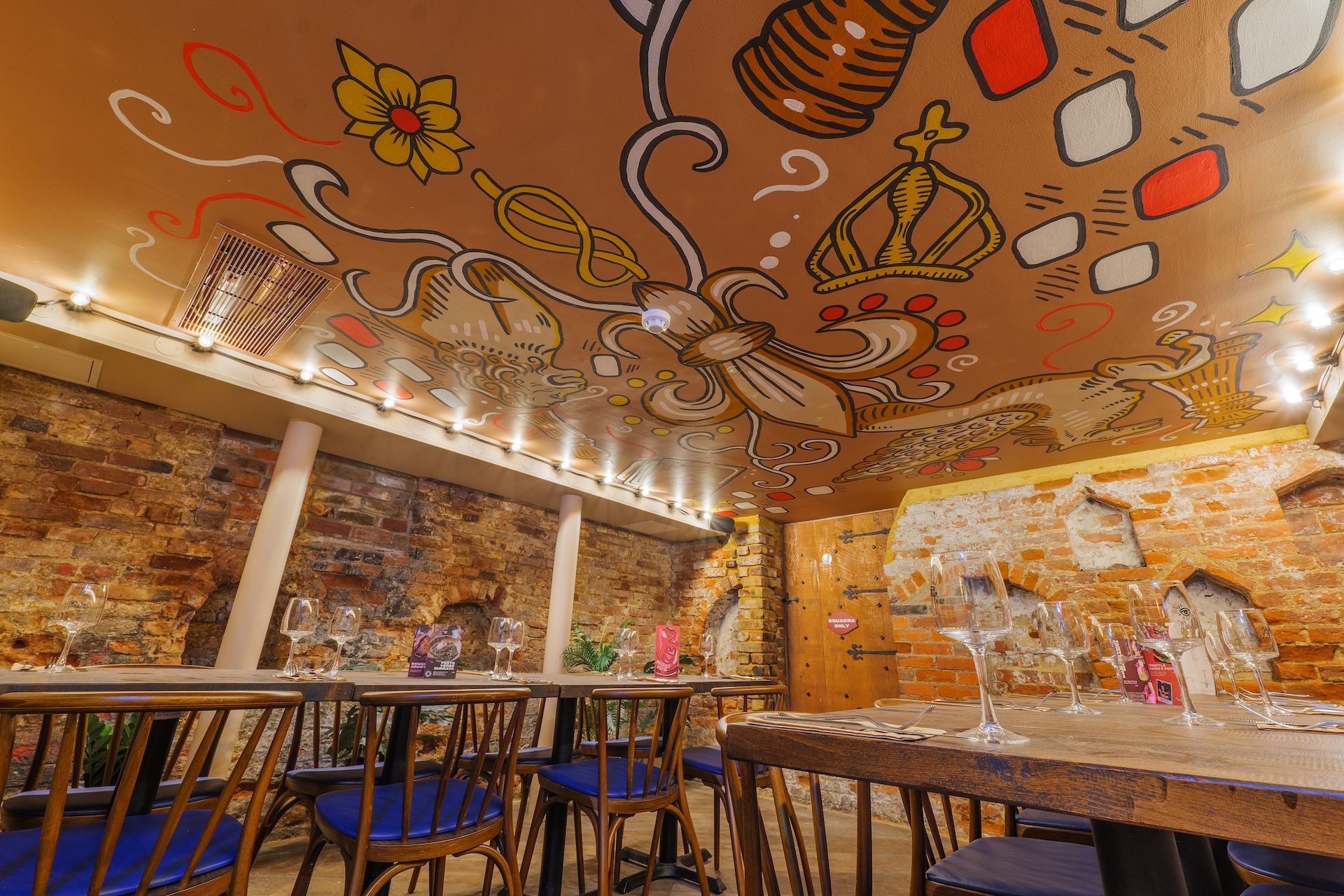 Zizzi Windsor cellar with ceiling murals and seating